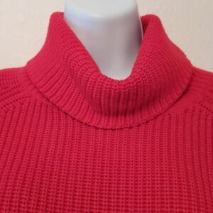 LAND'S END Red Pullover Sweater Women  Knit Turtleneck Raglan Sleeve SZ M
